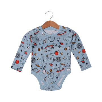 LIGHT BLUE PLANETS PRINTED FULL SLEEVES HALF BODY ROMPER